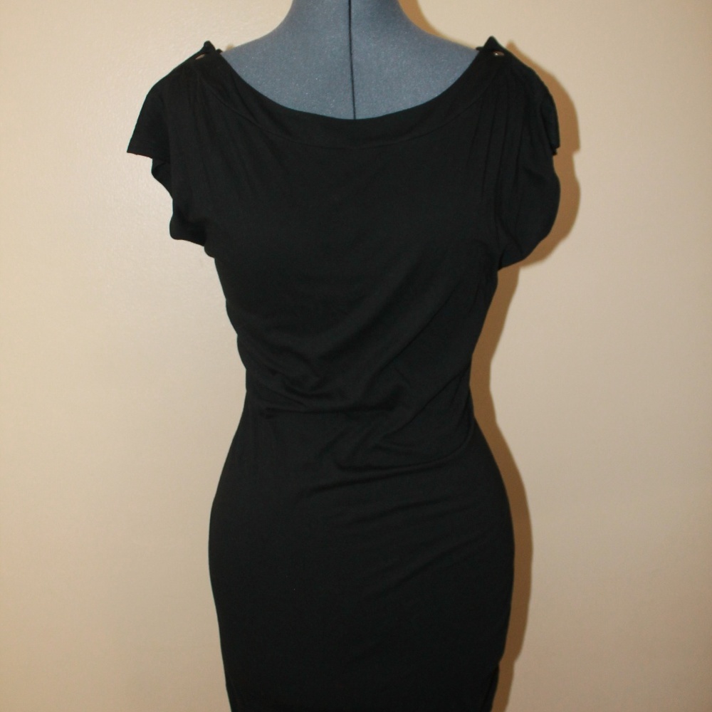 Express black cotton stretch dress with buttons